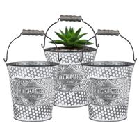 Plantenpot/bloempot emmer voor buiten - 3x - zink - zilver - D12.5 x H13 cm - thumbnail