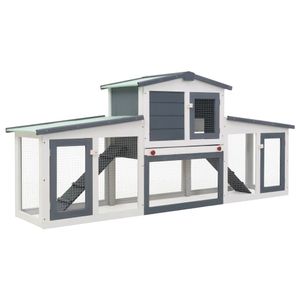 VidaXL Konijnenhok voor buiten groot 204x45x85 cm hout grijs en wit