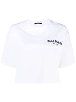 Balmain t-shirt crop à logo imprimé - Blanc