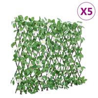 VidaXL Kunstplant klimop op latwerk 5 st uittrekbaar 186x30 cm groen