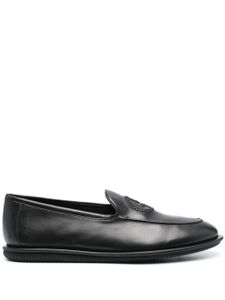 Giorgio Armani logo-embroidered leather loafers - Noir