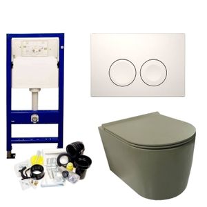 Geberit UP100 Toiletset set49 Civita Randloos Mat Legergroen Met Delta drukplaat