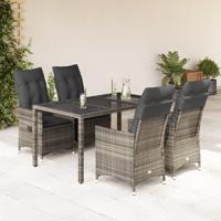 5-delige Tuinset met kussens poly rattan grijs