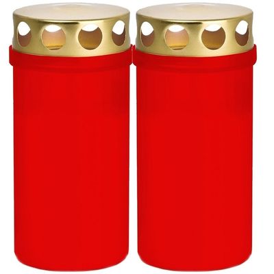 2x Rode grafkaarsen/gedenklichten met deksel 6 x 12,6 cm 2 dagen