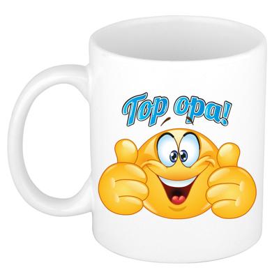 Cadeau koffie/thee mok - duim omhoog smiley - top opa - blauw - 300 ml - keramiek Cadeau koffie/thee mok - duim omhoog smiley - top opa - blauw - 300 ml - keramiek