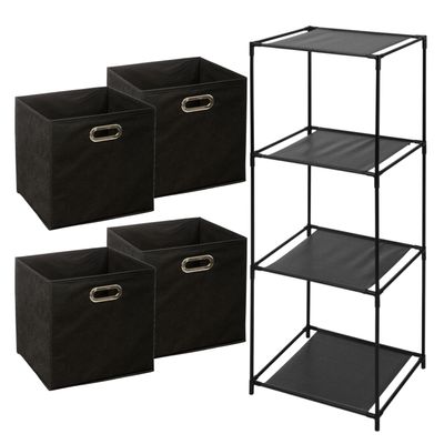 Opbergrek 4-laags Smartrack - 4x mandjes linnen - zwart - 34 x 104 cm