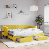 Slaapbank met onderschuifbed en lades 90x200 cm fluweel geel