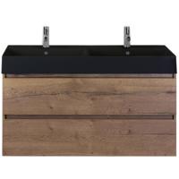 Maxx XL Badmeubelset 120 cm - Tabacco - Wastafel Kube Dubbel Zwart 2 Kraangaten