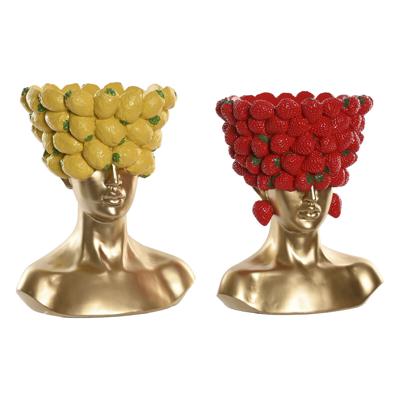 Vaas Home ESPRIT Geel Rood Hars Gouden Modern Fruit 28 x 17 x 35 cm (2 Stuks)