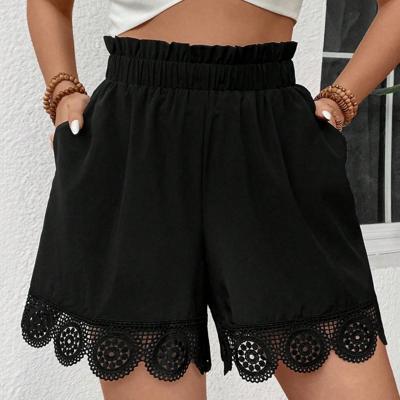 Bon&Bon Black High Waist Paperbag Shorts with Contrast Lace Hem Black / S