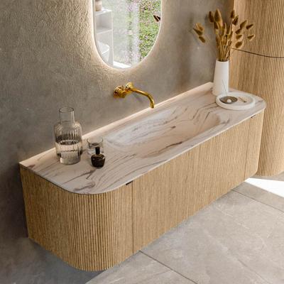 Badmeubel Mondiaz Kurve-Dlux | 140 cm | Meubelkleur Oak | Wastafelkleur Nata | Solid surface | Wasbak midden spoelbak | Zonder kraangat(en)