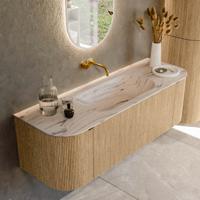 Badmeubel Mondiaz Kurve-Dlux | 140 cm | Meubelkleur Oak | Wastafelkleur Nata | Solid surface | Wasbak midden spoelbak | Zonder kraangat(en) Badmeubel Mondiaz Kurve-Dlux | 140 cm | Meubelkleur Oak | Wastafelkleur Nata | Solid surface | Wasbak midden spoelbak | Zonder kraangat(en)