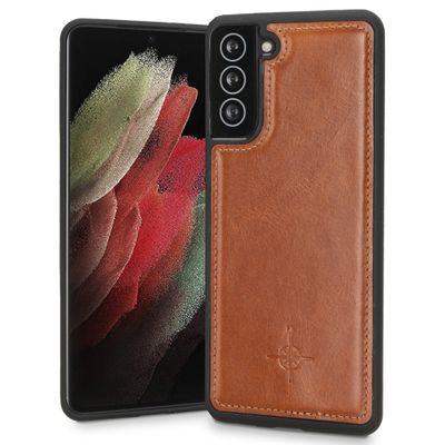 NorthLife - Samsung Galaxy S21 - Backcover hoesje Echt Leer - Cognac