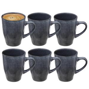 Koffiemokken Pompei - 6x stuks - Keramiek - blauw - 370 ml - 9 x 11 cm - old stone look