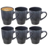Koffiemokken Pompei - 6x stuks - Keramiek - blauw - 370 ml - 9 x 11 cm - old stone look Koffiemokken Pompei - 6x stuks - Keramiek - blauw - 370 ml - 9 x 11 cm - old stone look