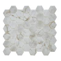The Mosaic Factory Valencia mozaïektegel - 27.6x32.9cm - wand en vloertegel - Zeshoek/Hexagon - Gerecycled glas Bianco Marble Print Mat VAL10M