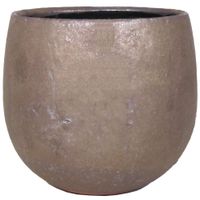 Bloempot/plantenpot schaal van keramiek glanzend brons kleur motief D18 cm en H21 cm   -