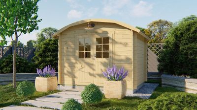 Tuindeco Blokhut Klair 300x240 cm 28 mm vuren blank- Boogdak- Onbehandeld vurenhout- Tuindeco