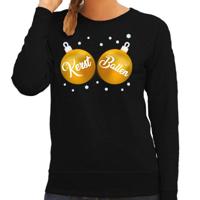 Foute kersttrui - sweater - zwart - met gouden Kerst Ballen borsten - voor dames - kerstkleding