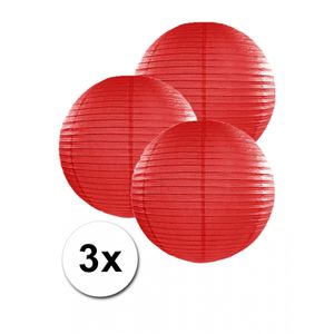 Rode bol versiering lampionnen 25 cm 3 stuks