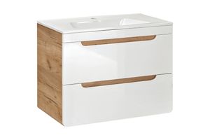 Comad Aruba White badkamermeubel 60cm met witte wastafel en kraangat eiken/wit