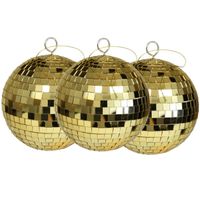 Grote discobal kerstballen - 3x - goud - 15 cm - kunststof