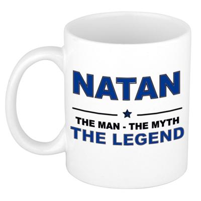 Natan cadeau mok - man myth legend - naam koffiemok / beker - wit en blauw - 300 ml Natan cadeau mok - man myth legend - naam koffiemok / beker - wit en blauw - 300 ml