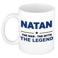Natan cadeau mok - man myth legend - naam koffiemok / beker - wit en blauw - 300 ml