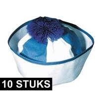 Matrozen hoedje / matrozenpetjes - 10x - wit/blauw - D58 cm - volwassenen