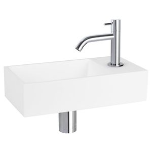 Fonteinset Differnz Solid Solid Surface 36x18.5x9 cm Wit Met Gebogen Kraan Mat Chroom