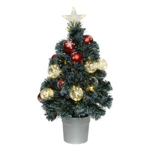 Fiber optic kerstboom/kunst kerstboom met verlichting en kerstballen 60 cm    -