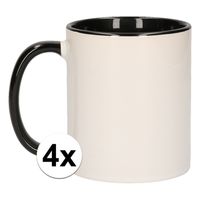 4x Wit met zwarte koffiemok zonder bedrukking - thumbnail