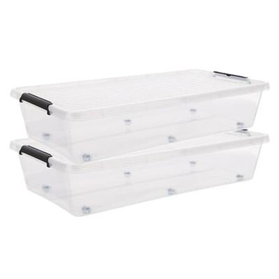 5Five opberg kist met deksel - 2x - Clip Box - 35 liter - 76 x 39 x 16 cm - kunststof - transparant