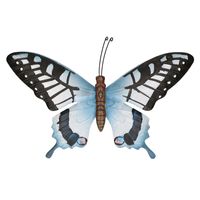 Tuin/schutting decoratie grijsblauw/zwarte vlinder 35 cm - thumbnail