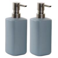 2x stuks zeeppompjes/zeepdispensers lichtgrijs polystone 300 ml