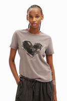 Basic T-shirt met hart - BLACK - XS - thumbnail