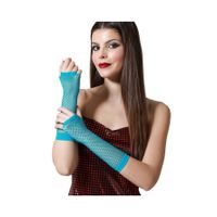 Atosa Carnaval verkleed handschoenen - visnet stof - turquoise blauw - vingerloos - dames - elastiek   - - thumbnail