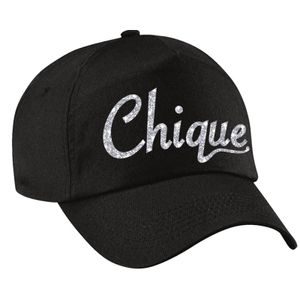 Chique pet /cap zwart met zilver bedrukking volwassenen