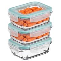 5Five Vershoudbakje met deksel - 3x - glas - luchtdicht - met clips - 17 x 11 x 6 - 540 ml