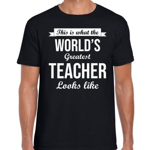 Worlds greatest teacher / leraren cadeau t-shirt zwart voor heren