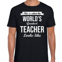 Worlds greatest teacher / leraren cadeau t-shirt zwart voor heren - thumbnail