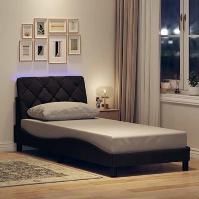 Bedframe met LED zonder matras 80x200 cm stof donkerbruin