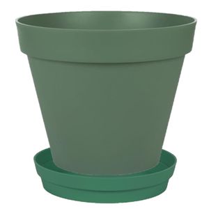 Bloempot Toscane kunststof donkergroen D20 x H17 cm inclusief onderschaal D15 cm