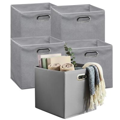 5Five Opbergmandjes - 5x - grijs - stof - inhoud 29 liter - 31 x 31 x 31 cm - Kast opberg box