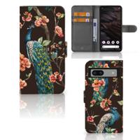 Google Pixel 7A | Telefoonhoesje | Met pasjeshouder | Pauw met Bloemen