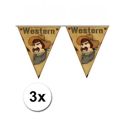 Cowboys en western thema Vlaggenlijn - 3x - 500 cm - versiering - kunststof - feestartikelen