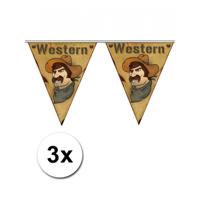 Cowboys en western thema Vlaggenlijn - 3x - 500 cm - versiering - kunststof - feestartikelen