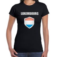 Luxemburg landen supporter t-shirt met Luxemburgse vlag schild zwart dames - thumbnail