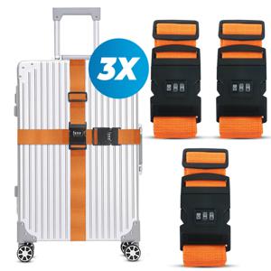 Kofferriem met cijferslot en kofferlabel - 3 stuks - Verstelbaar - Bagageriem - 200 Centimeter - Extra Beveiliging - Reizen - Oranje