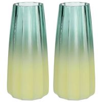 Bellatio Design Bloemenvaas - 2x - groen/geel - glas - D10 x H21 cm - Vazen - thumbnail
